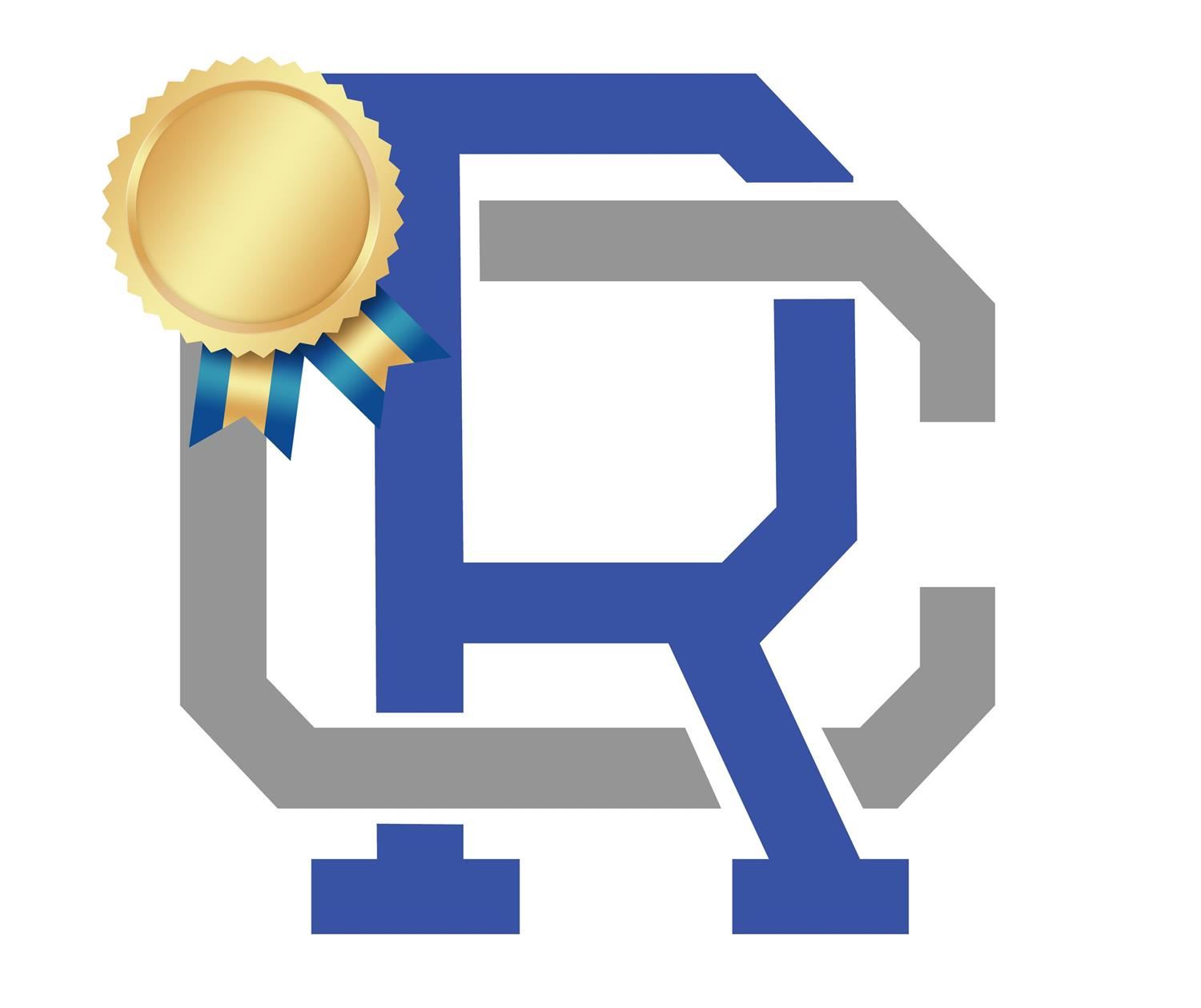 Logo with interlocking blue "R" and grey "C," topped with a gold badge.